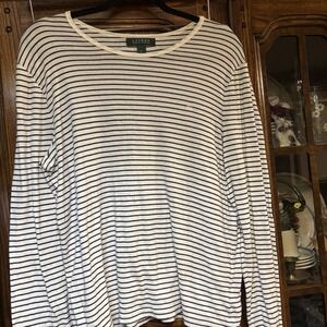 Lauren Ralph Lauren Women's Classic Off White Black Stripes Shirt Size XL Preppy